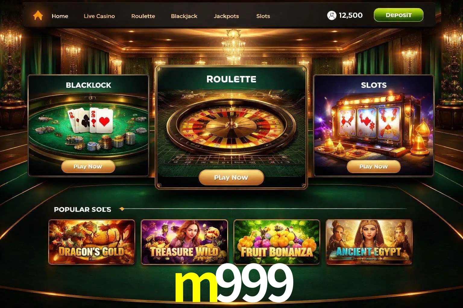 Vista de la plataforma m999 Casino mostrando categorías organizadas de juegos en línea