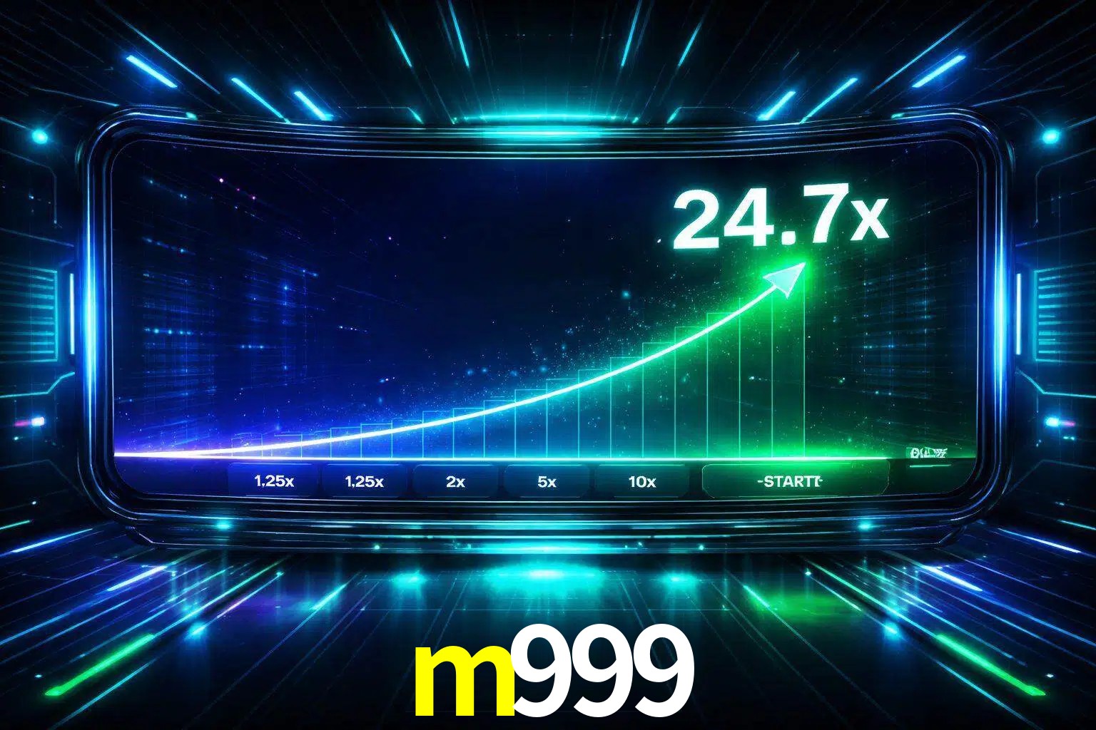Una pantalla moderna de juego estilo crash con multiplicadores ascendentes, visuales de neón y una interfaz intensa enfocada en la acción.